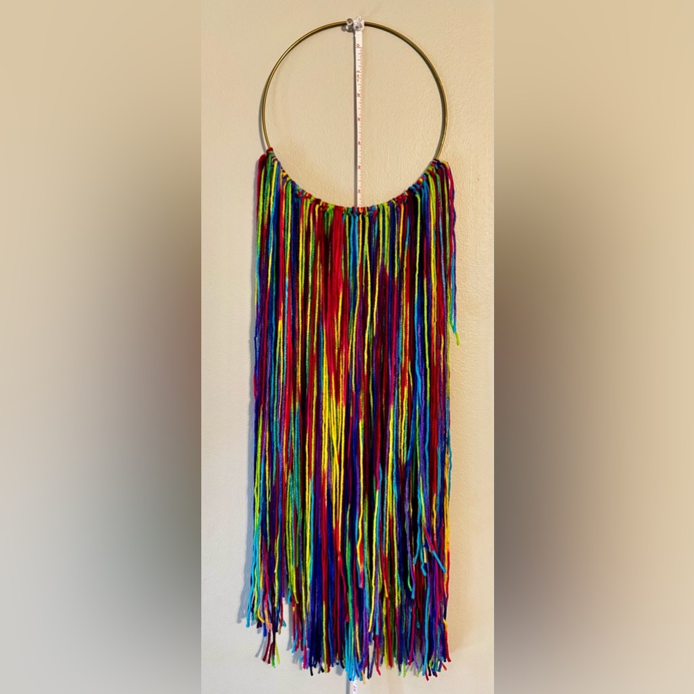 Handmade Dream Catcher Style Wall Hanging - Rainbow Colors and Yarn